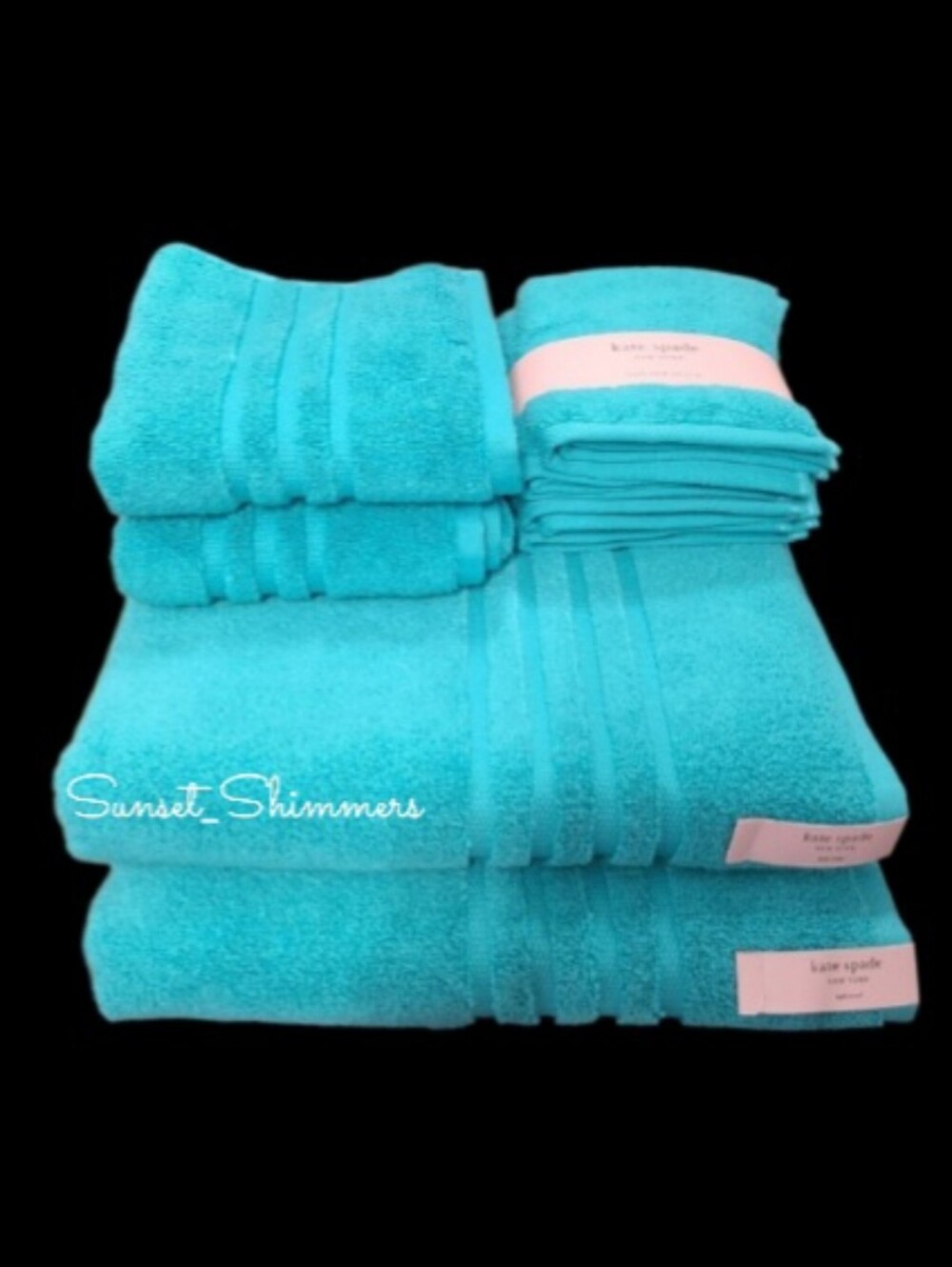 8pc KATE SPADE Blue Thick Bath Hand Washcloth Towel Set 100% Cotton New